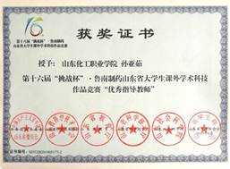 说明: 第十六届挑战杯优秀指导老师-孙亚茹 说明: 第十六届挑战杯优秀指导老师-孙亚茹